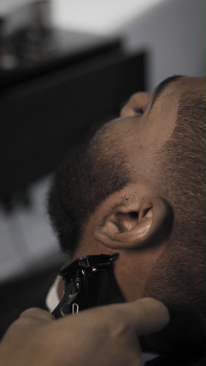 Close-up of a beard fade with clippers